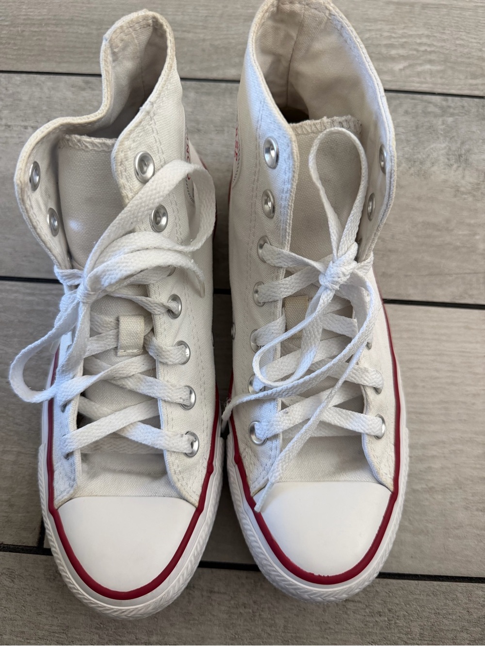 Converse White Canvas High-Tops with Navy Logo